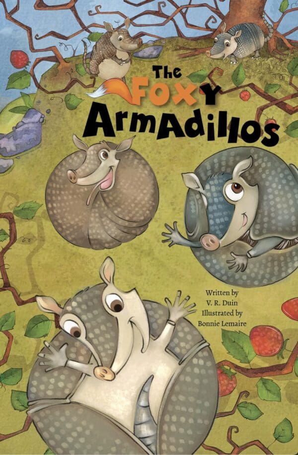 This is the front cover of The Foxy Armadillos, 2nd Edition.