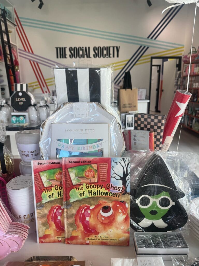 This is a Goopy Ghost Holiday Book display at The Social Society.